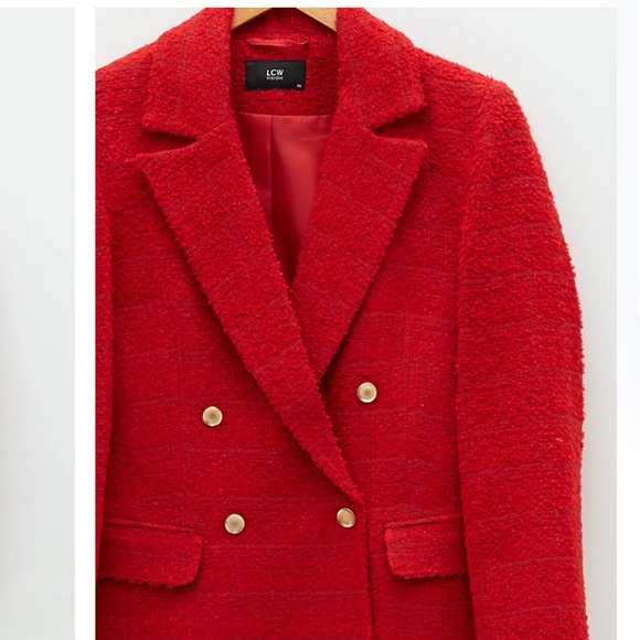 LC Waikiki Vision Women's Blazer Tweed Jacket Chanel vibe Double breasted Red S - Picture 5 of 16